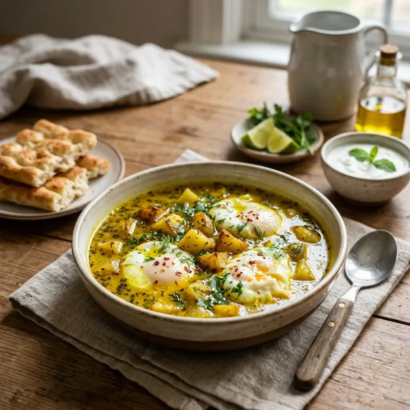 Iranian Fenugreek And Potato Egg Soup