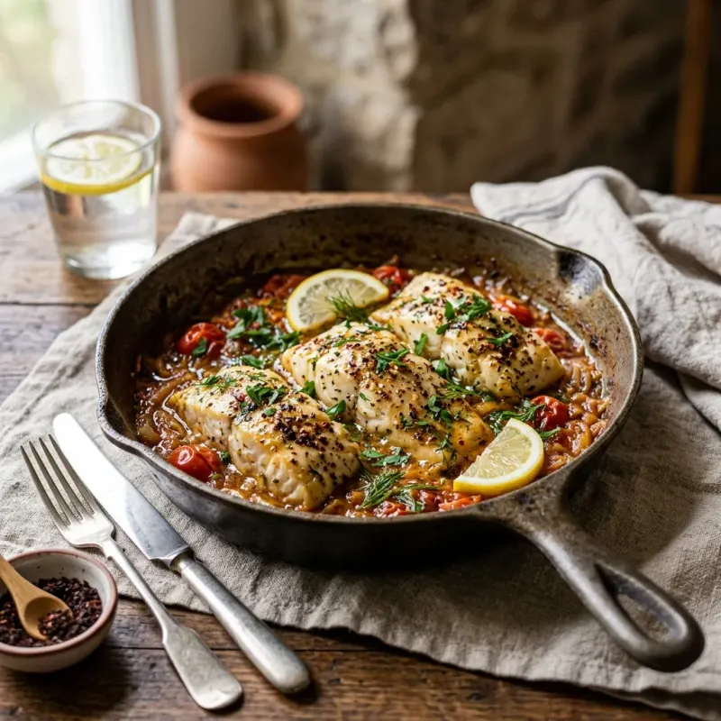 Turkish Skillet Braised Cod With Tomatoes And Urfa Pepper